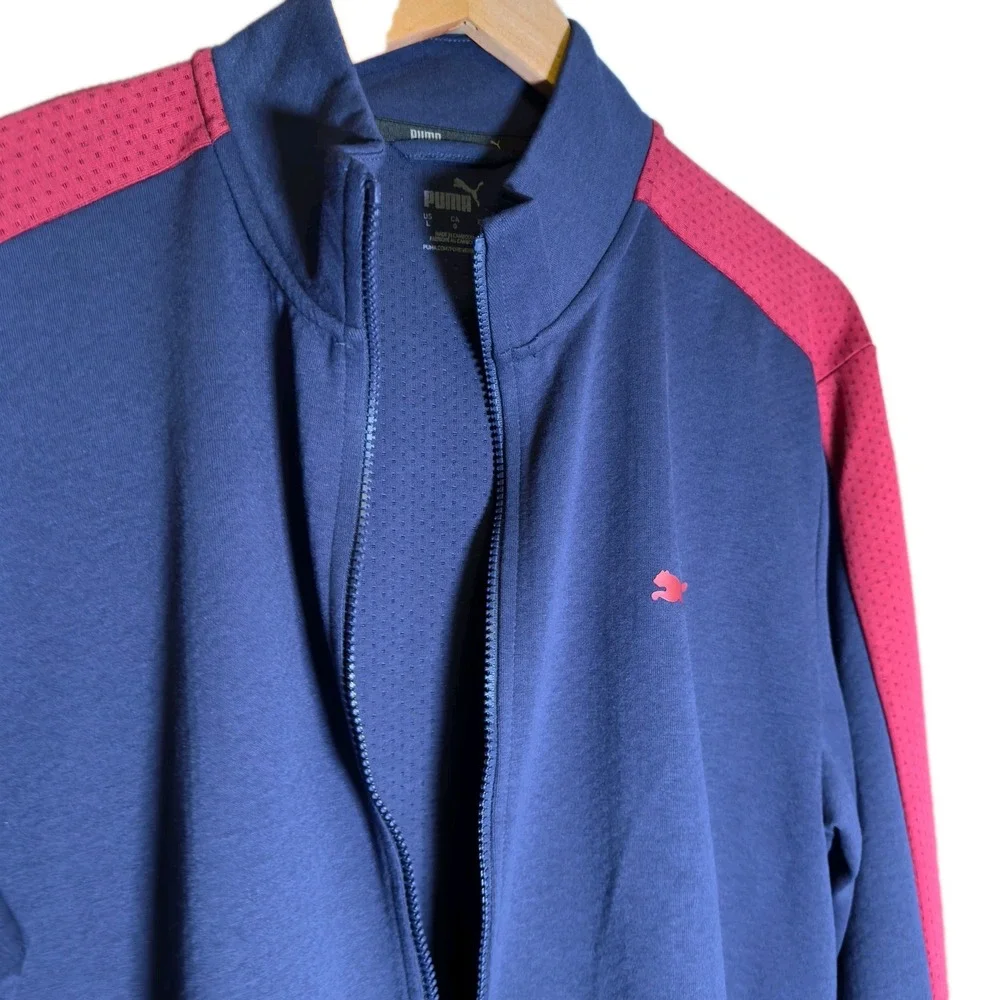 Puma Long Sleeve Track Jacket Navy Men's Size Large Full Zip Solid Pocket Top - Picture 4 of 12